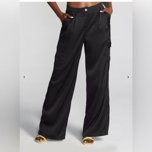 NWT NY&Co High waist Black Satin Wide Leg Cargo